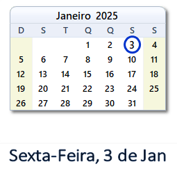 3 Janeiro 2025 calendario