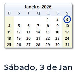3 Janeiro 2026 calendario