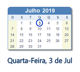 3 Julho 2019 calendario