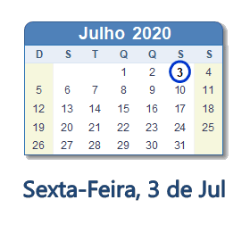 3 Julho 2020 calendario
