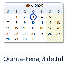 3 Julho 2025 calendario