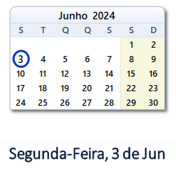 3 Junho 2024 calendario