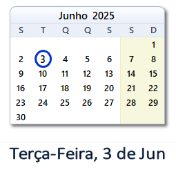 3 Junho 2025 calendario