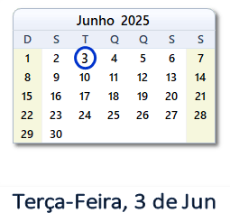 3 Junho 2025 calendario