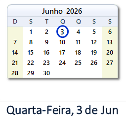 3 Junho 2026 calendario