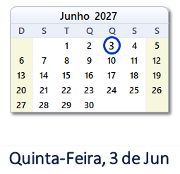 3 Junho 2027 calendario