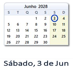 3 Junho 2028 calendario