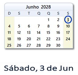 3 Junho 2028 calendario