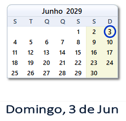 3 Junho 2029 calendario