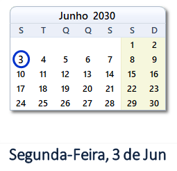 3 Junho 2030 calendario