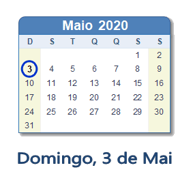 3 Maio 2020 calendario
