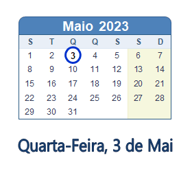 3 Maio 2023 calendario