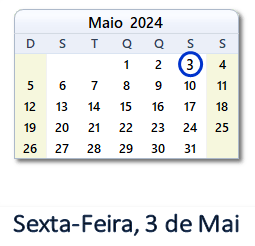3 Maio 2024 calendario