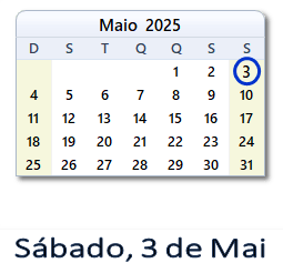 3 Maio 2025 calendario