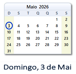 3 Maio 2026 calendario