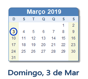 3 Março 2019 calendario