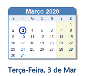 3 Março 2020 calendario