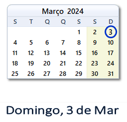3 Março 2024 calendario