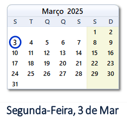 3 Março 2025 calendario