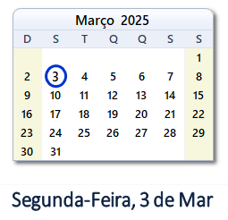 3 Março 2025 calendario