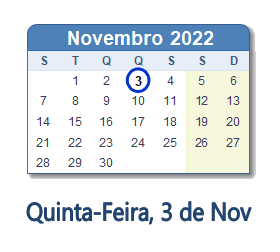 3 Novembro 2022 calendario
