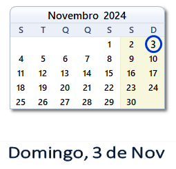 3 Novembro 2024 calendario