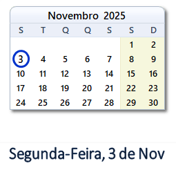 3 Novembro 2025 calendario