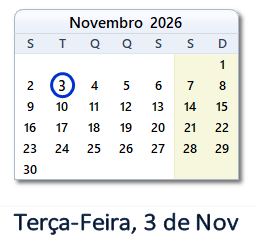 3 Novembro 2026 calendario
