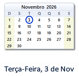 3 Novembro 2026 calendario