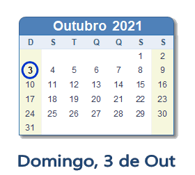 3 Outubro 2021 calendario