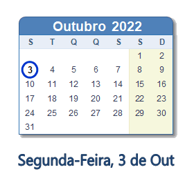 3 Outubro 2022 calendario