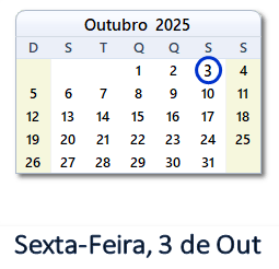 3 Outubro 2025 calendario