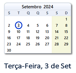 3 Setembro 2024 calendario