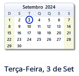 3 Setembro 2024 calendario