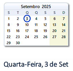 3 Setembro 2025 calendario