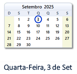 3 Setembro 2025 calendario