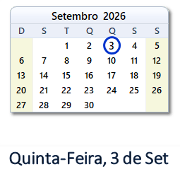 3 Setembro 2026 calendario
