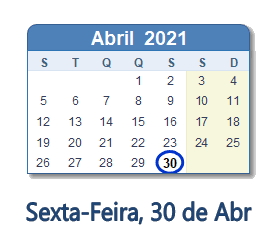 30 Abril 2021 calendario