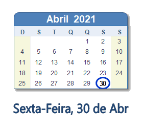 30 Abril 2021 calendario