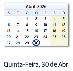 30 Abril 2026 calendario