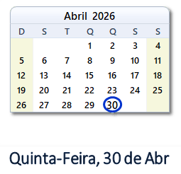 30 Abril 2026 calendario