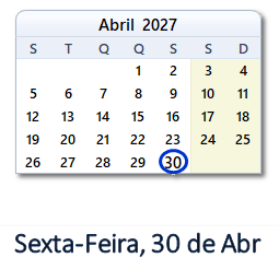 30 Abril 2027 calendario
