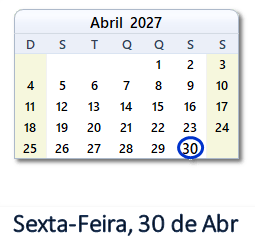 30 Abril 2027 calendario