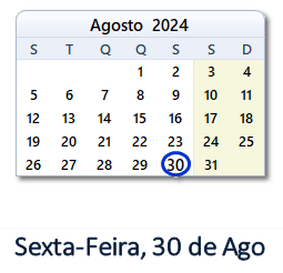 30 Agosto 2024 calendario