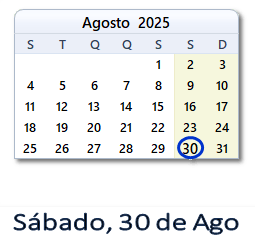 30 Agosto 2025 calendario