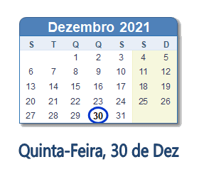 30 Dezembro 2021 calendario