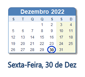 30 Dezembro 2022 calendario