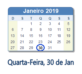 30 Janeiro 2019 calendario