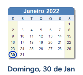 30 Janeiro 2022 calendario