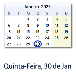 30 Janeiro 2025 calendario